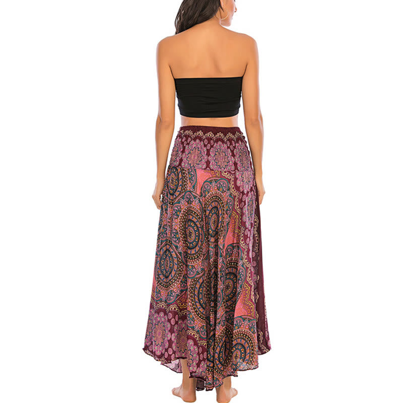 Buddha Stones Two Style Wear Bohemian Mandala Flower Lace-up Skirt Dress