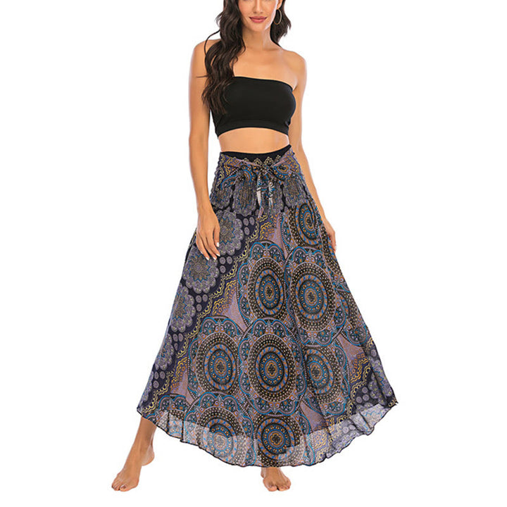 Buddha Stones Two Style Wear Bohemian Mandala Flower Lace-up Skirt Dress