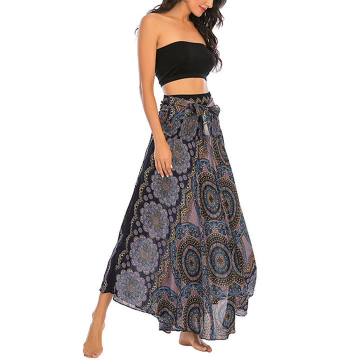 Buddha Stones Two Style Wear Bohemian Mandala Flower Lace-up Skirt Dress