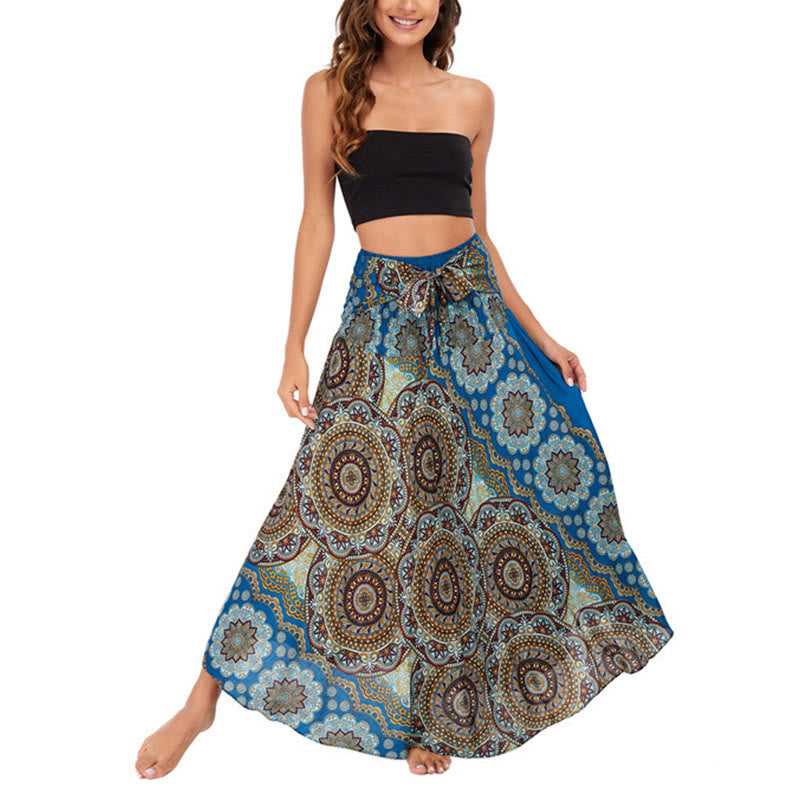 Buddha Stones Two Style Wear Bohemian Mandala Flower Lace-up Skirt Dress - image 38
