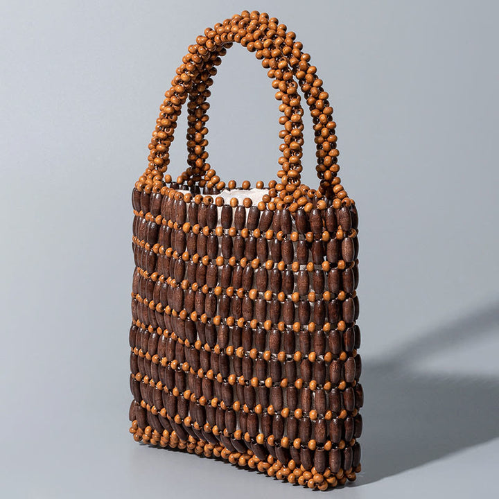 Buddha Stones Hand-woven Wooden Beads Handbag