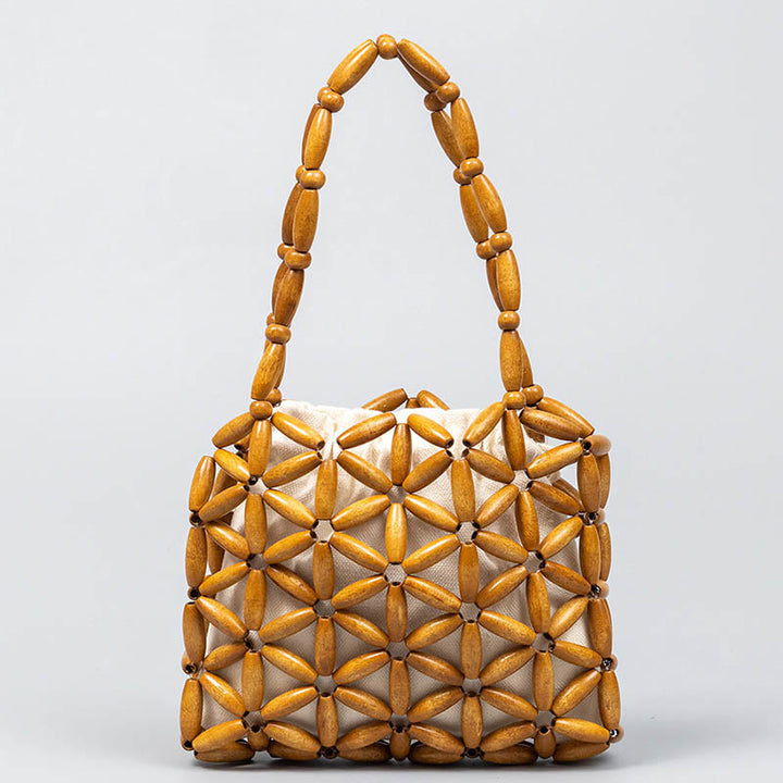 Buddha Stones Hand-woven Mini Wooden Beads Handbag