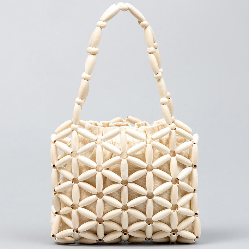 Buddha Stones Hand-woven Mini Wooden Beads Handbag