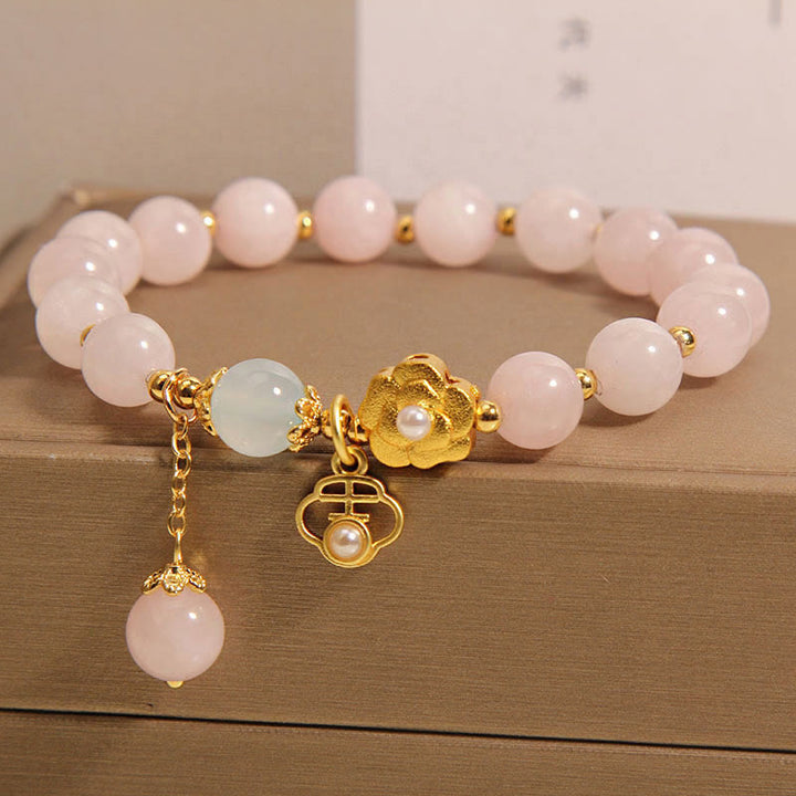 Buddha Stones Natural Pink Crystal Lucky Flower Warmth Bracelet