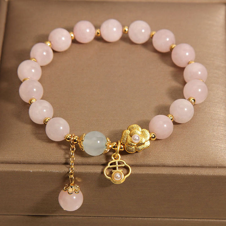 Buddha Stones Natural Pink Crystal Lucky Flower Warmth Bracelet