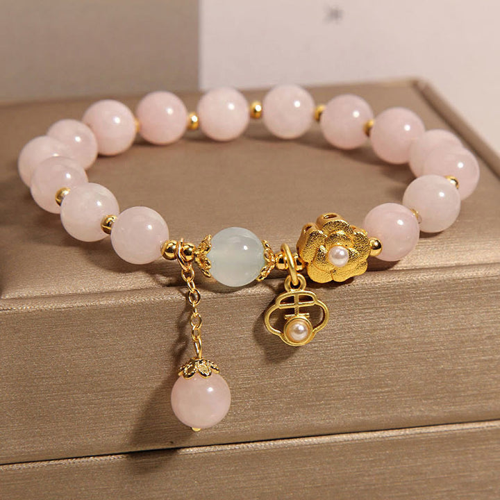 Buddha Stones Natural Pink Crystal Lucky Flower Warmth Bracelet