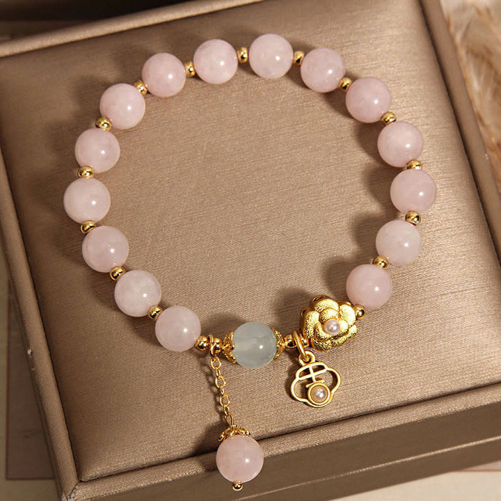 Buddha Stones Natural Pink Crystal Lucky Flower Warmth Bracelet