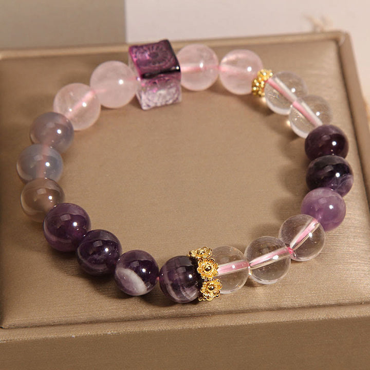 Buddha Stones Natural Amethyst Pink Crystal Inner Peace And Healing Bracelet