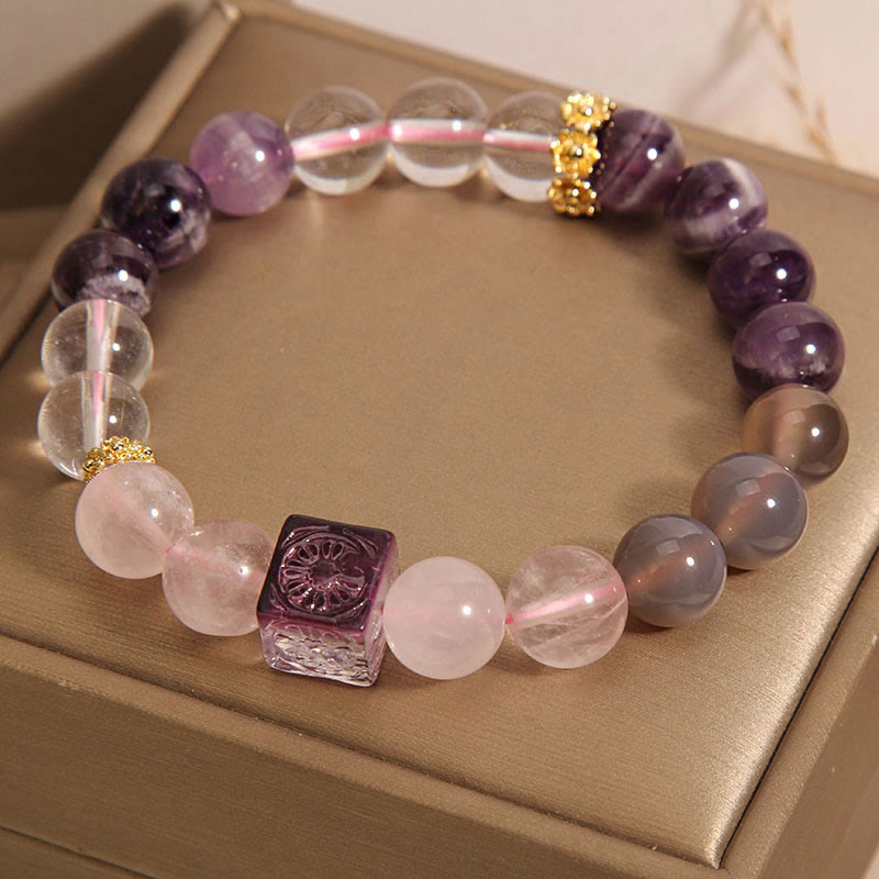 Buddha Stones Natural Amethyst Pink Crystal Inner Peace And Healing Bracelet - image 1
