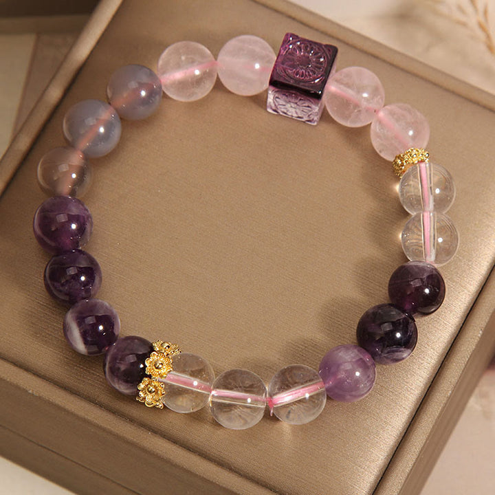 Buddha Stones Natural Amethyst Pink Crystal Inner Peace And Healing Bracelet