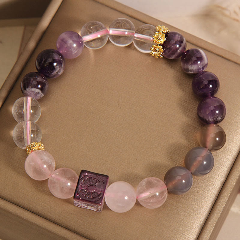 Buddha Stones Natural Amethyst Pink Crystal Inner Peace And Healing Bracelet