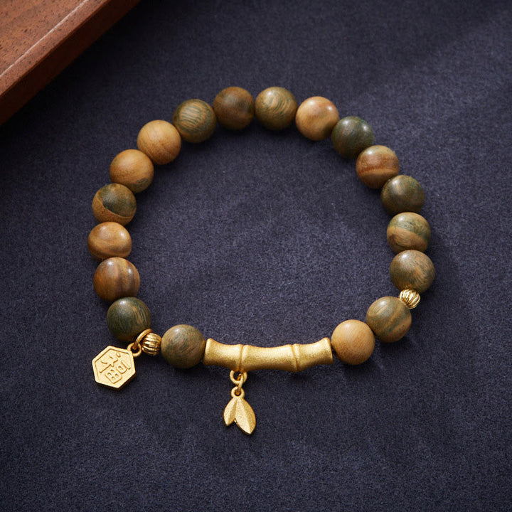 Buddha Stones Green Sandalwood Fu Character Bamboo Soothing Bracelet