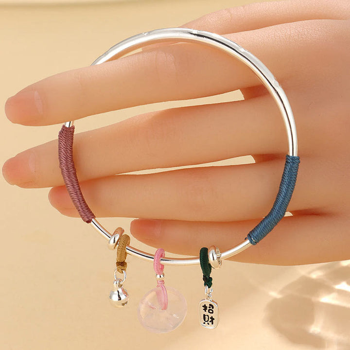 Buddha Stones Pink Crystal Peace Buckle Lucky Flower Love Bracelet Bangle