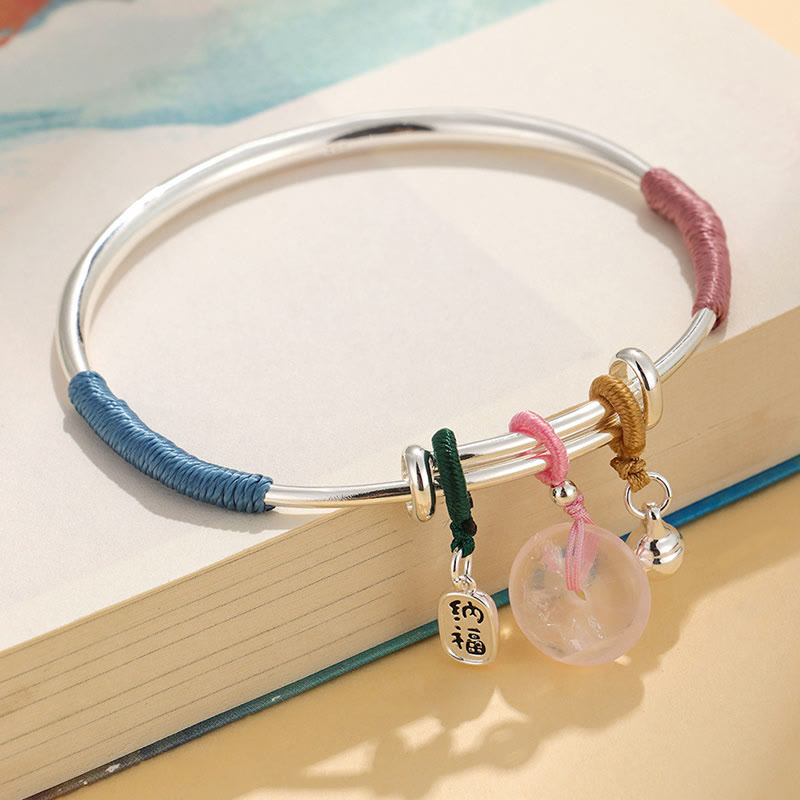 Buddha Stones Pink Crystal Peace Buckle Lucky Flower Love Bracelet Bangle - Pink Crystal Peace Buckle(Inner Diameter: 56-60mm) - image 8