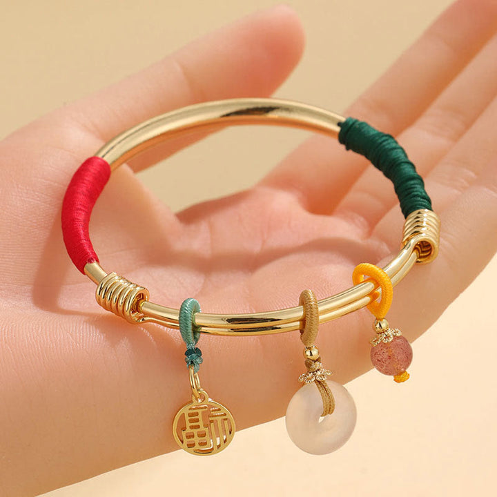 Buddha Stones Pink Crystal Peace Buckle Lucky Flower Love Bracelet Bangle