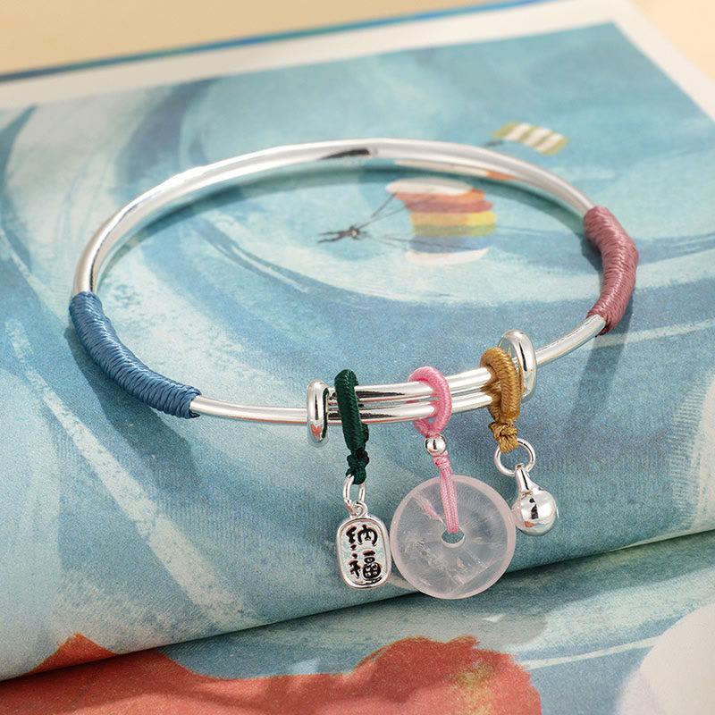 Buddha Stones Pink Crystal Peace Buckle Lucky Flower Love Bracelet Bangle - image 9