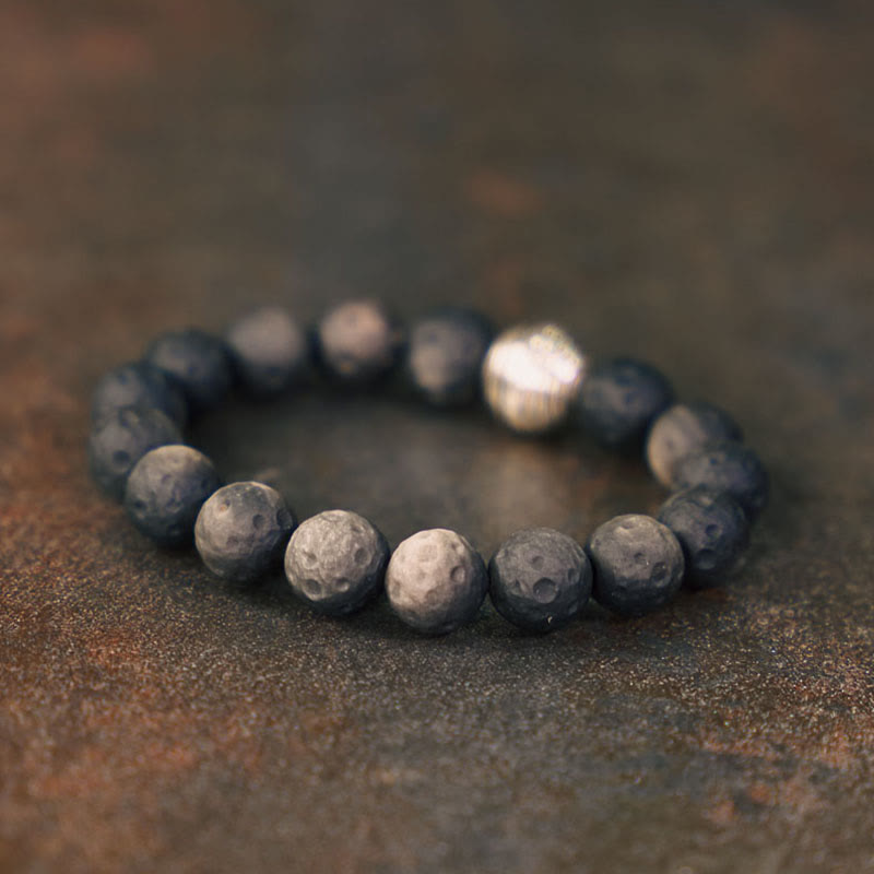 Buddha Stones Natural Silver Sheen Obsidian Lunar Meteorite Protection Bracelet