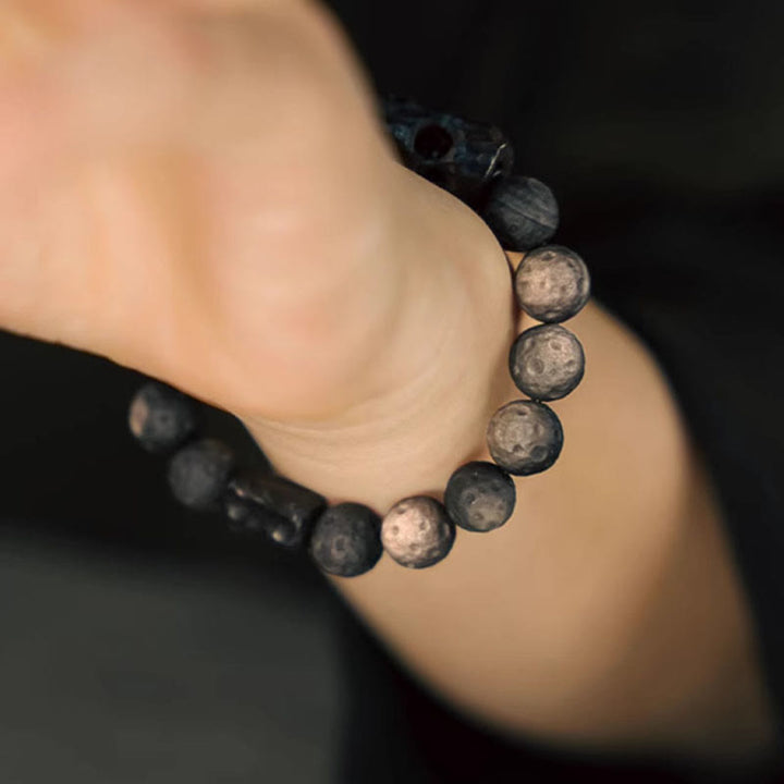 Buddha Stones Silver Sheen Obsidian Ebony Wood Soothing Bracelet