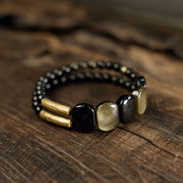 Buddha Stones Black Obsidian Gold Sheen Obsidian Strengthen Bracelet