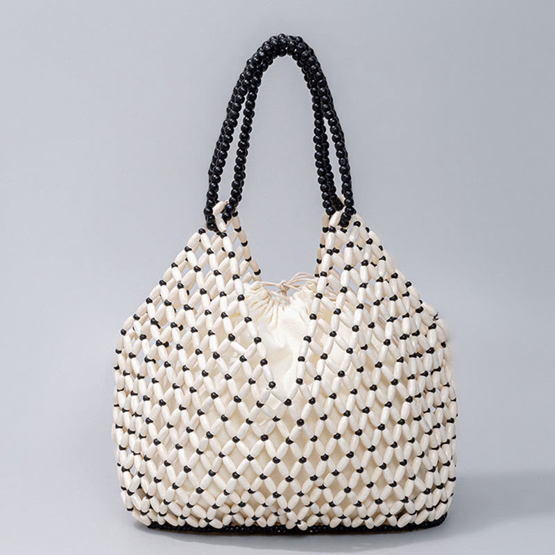 Buddha Stones Hand-woven Wooden Beads Shoulder Bag Handbags