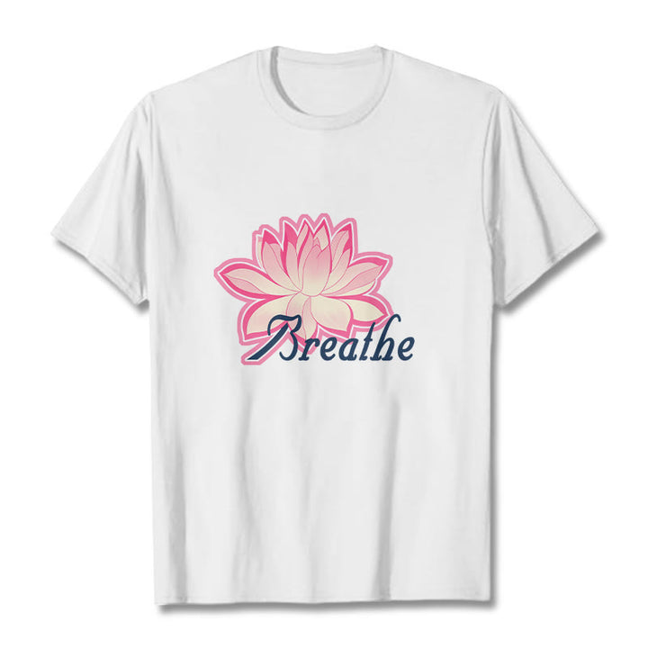 Buddha Stones BREATHE Lotus Flower Tee T-shirt - White - 2XL - image 1