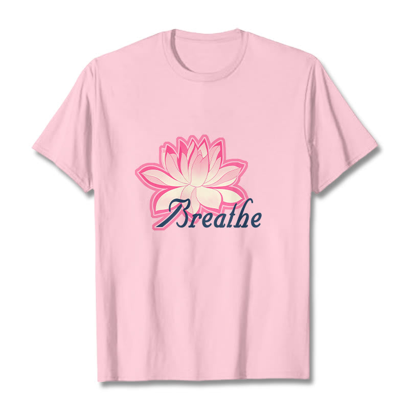 Buddha Stones BREATHE Lotus Flower Tee T-shirt - LightPink - 2XL - image 12
