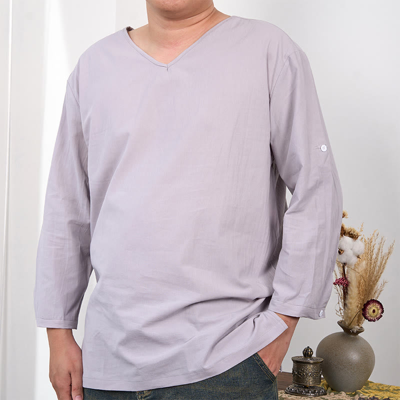 Buddha Stones Solid Color Three Quarter Sleeve Men's T-shirt - Gainsboro - US/UK/AU48，EU58 (4XL) - image 7