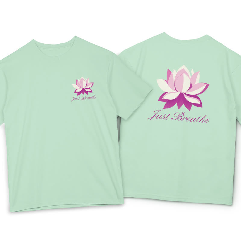Buddha Stones Lotus Just Breathe Tee T-shirt - PaleGreen - 2XL - image 3