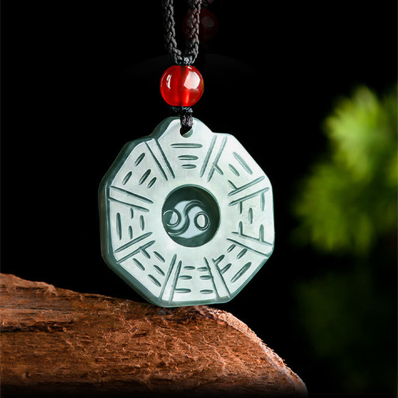 Buddha Stones Natural Jade FengShui Bagua Yin Yang Prosperity Necklace Pendant