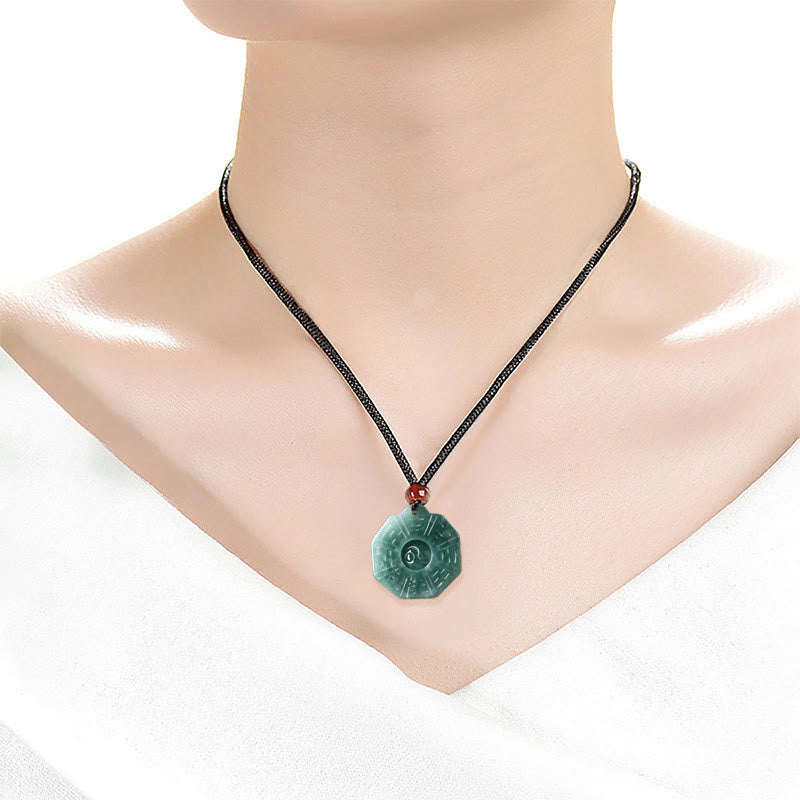 Buddha Stones Natural Jade FengShui Bagua Yin Yang Prosperity Necklace Pendant