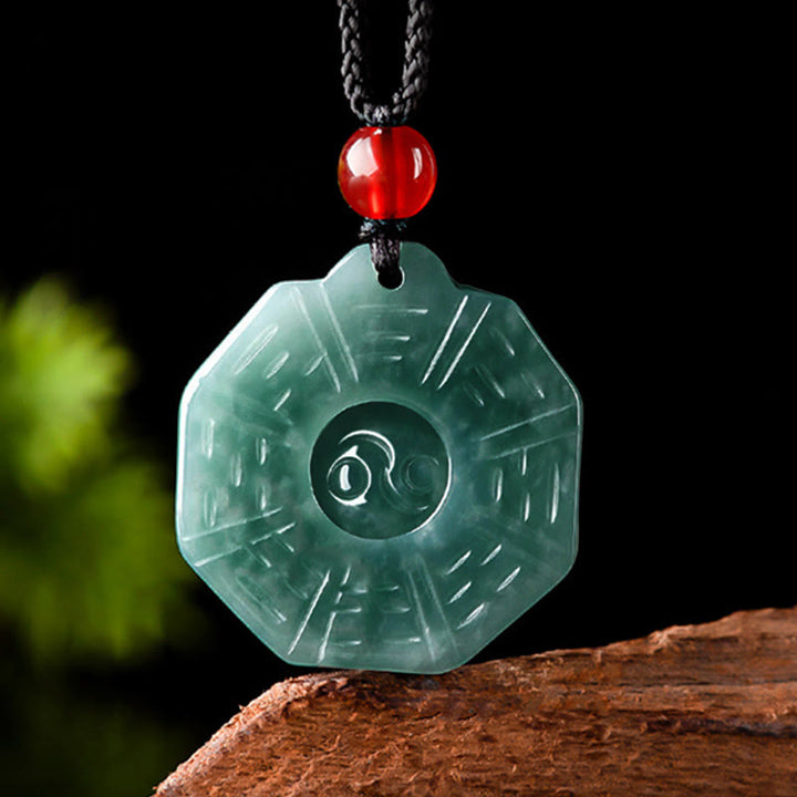 Buddha Stones Natural Jade FengShui Bagua Yin Yang Prosperity Necklace Pendant