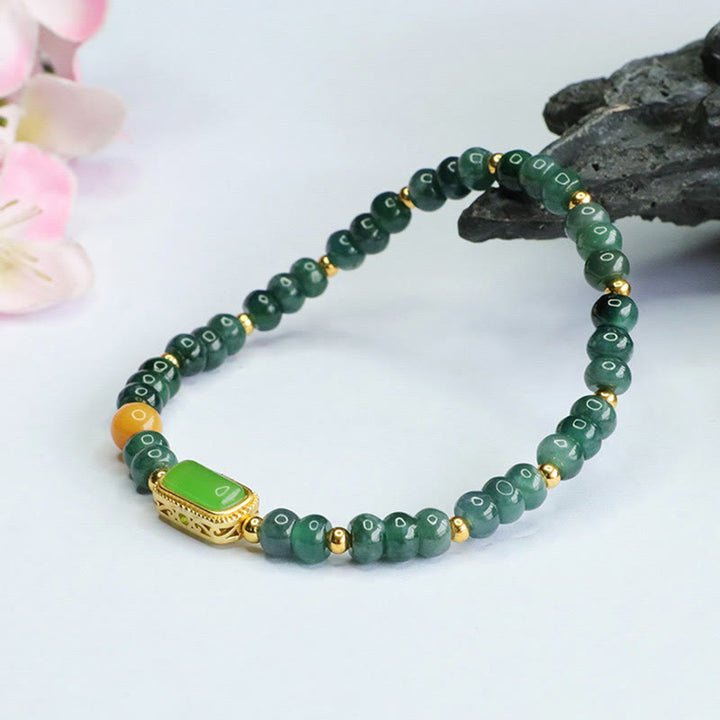 Buddha Stones Natural Green Jade Topaz Luck Bracelet