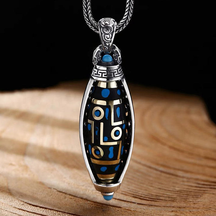 Buddha Stones Tibetan Om Mani Padme Hum Nine-Eye Dzi Bead Pattern Peace Purity Rotatable Necklace Pendant - Om Mani Padme Hum - image 1