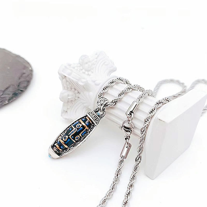 Buddha Stones Tibetan Om Mani Padme Hum Nine-Eye Dzi Bead Pattern Peace Purity Rotatable Necklace Pendant - image 8