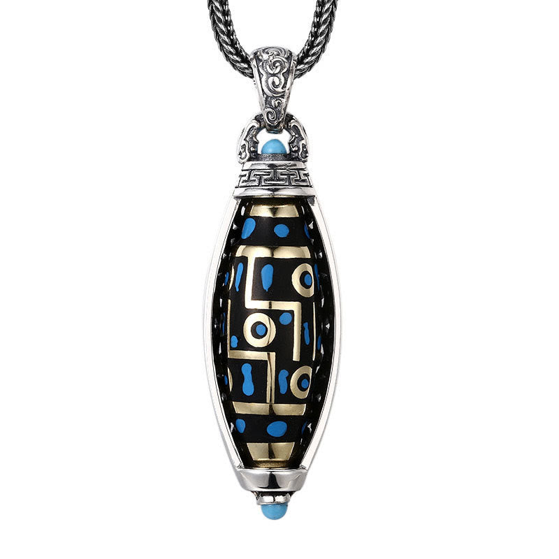 Buddha Stones Tibetan Om Mani Padme Hum Nine-Eye Dzi Bead Pattern Peace Purity Rotatable Necklace Pendant - image 2