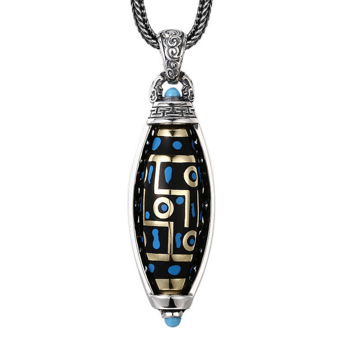 Buddha Stones Tibetan Om Mani Padme Hum Nine-Eye Dzi Bead Pattern Peace Purity Rotatable Necklace Pendant - image 2