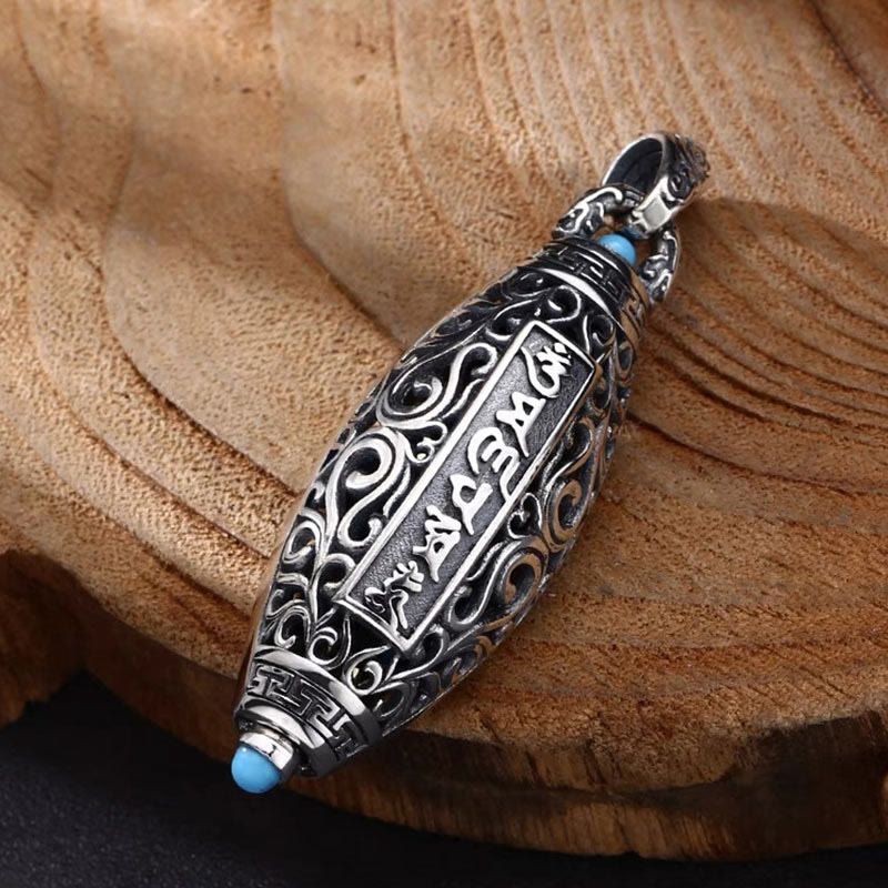 Buddha Stones Tibetan Om Mani Padme Hum Nine-Eye Dzi Bead Pattern Peace Purity Rotatable Necklace Pendant - image 5