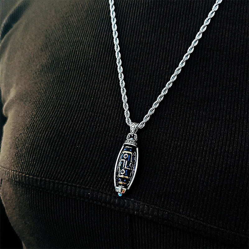 Buddha Stones Tibetan Om Mani Padme Hum Nine-Eye Dzi Bead Pattern Peace Purity Rotatable Necklace Pendant - image 9
