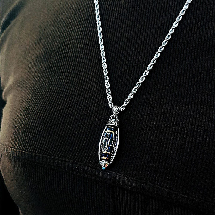 Buddha Stones Tibetan Om Mani Padme Hum Nine-Eye Dzi Bead Pattern Peace Purity Rotatable Necklace Pendant - image 9