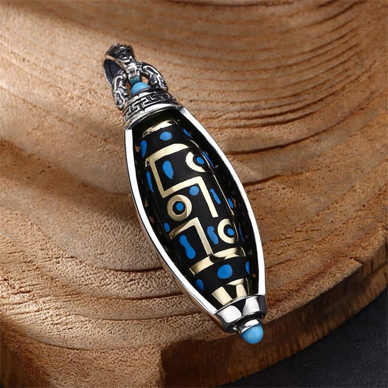 Buddha Stones Tibetan Om Mani Padme Hum Nine-Eye Dzi Bead Pattern Peace Purity Rotatable Necklace Pendant - image 4