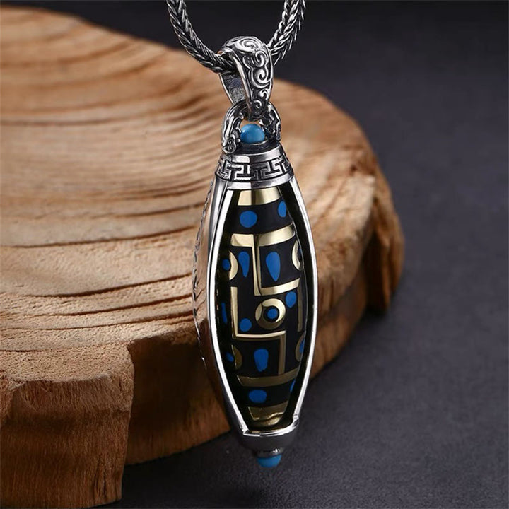 Buddha Stones Tibetan Om Mani Padme Hum Nine-Eye Dzi Bead Pattern Peace Purity Rotatable Necklace Pendant - image 3