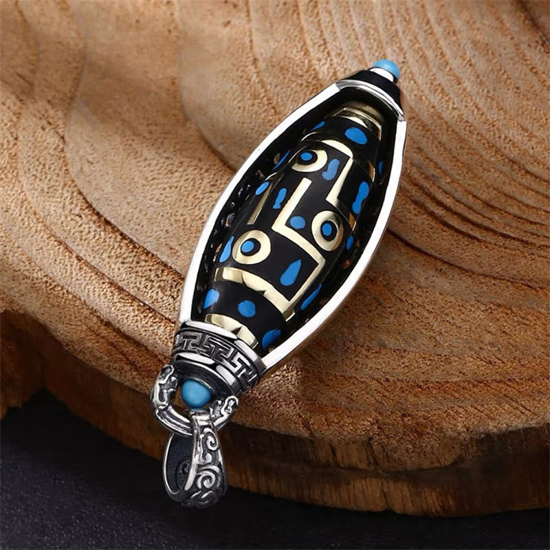 Buddha Stones Tibetan Om Mani Padme Hum Nine-Eye Dzi Bead Pattern Peace Purity Rotatable Necklace Pendant - image 6