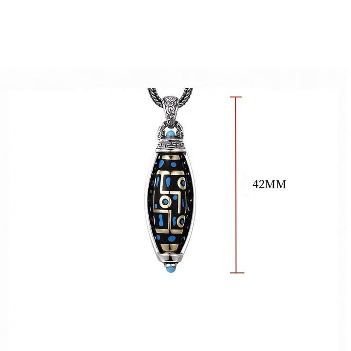 Buddha Stones Tibetan Om Mani Padme Hum Nine-Eye Dzi Bead Pattern Peace Purity Rotatable Necklace Pendant - image 10
