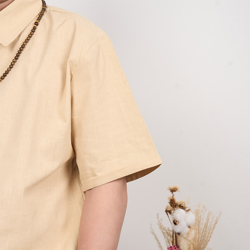 Buddha Stones Men's Short Sleeve Button Casual Cotton Linen Shirt - image 8