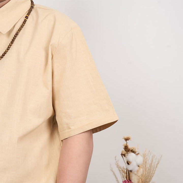 Buddha Stones Men's Short Sleeve Button Casual Cotton Linen Shirt - image 8