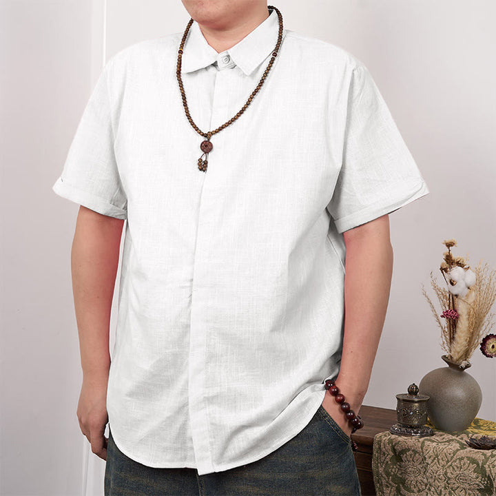 Buddha Stones Men's Short Sleeve Button Casual Cotton Linen Shirt - White - US/UK/AU44，EU54 (3XL) - image 1