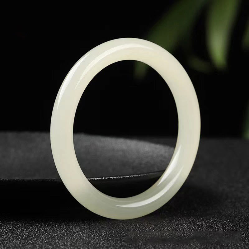 Buddha Stones Natural White Green Jade Luck Prosperity Bracelet Bangle - White Green Jade - 62mm - image 1