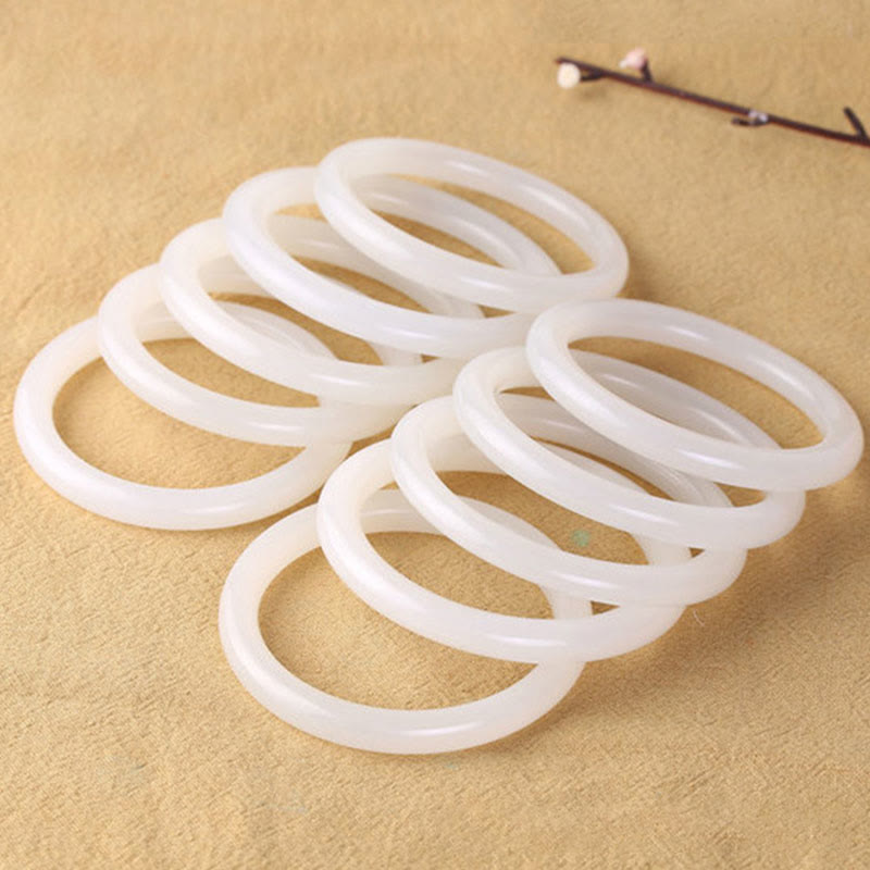 Buddha Stones Natural White Green Jade Luck Prosperity Bracelet Bangle - image 8