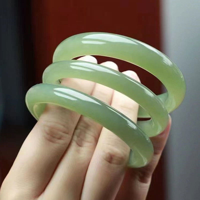 Buddha Stones Natural White Green Jade Luck Prosperity Bracelet Bangle - Green Jade - 62mm - image 11