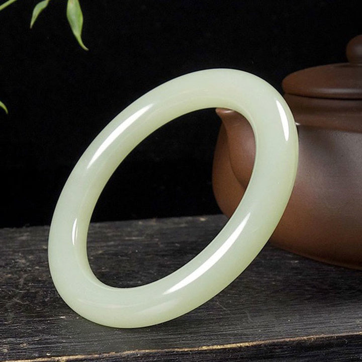 Buddha Stones Natural White Green Jade Luck Prosperity Bracelet Bangle - image 3